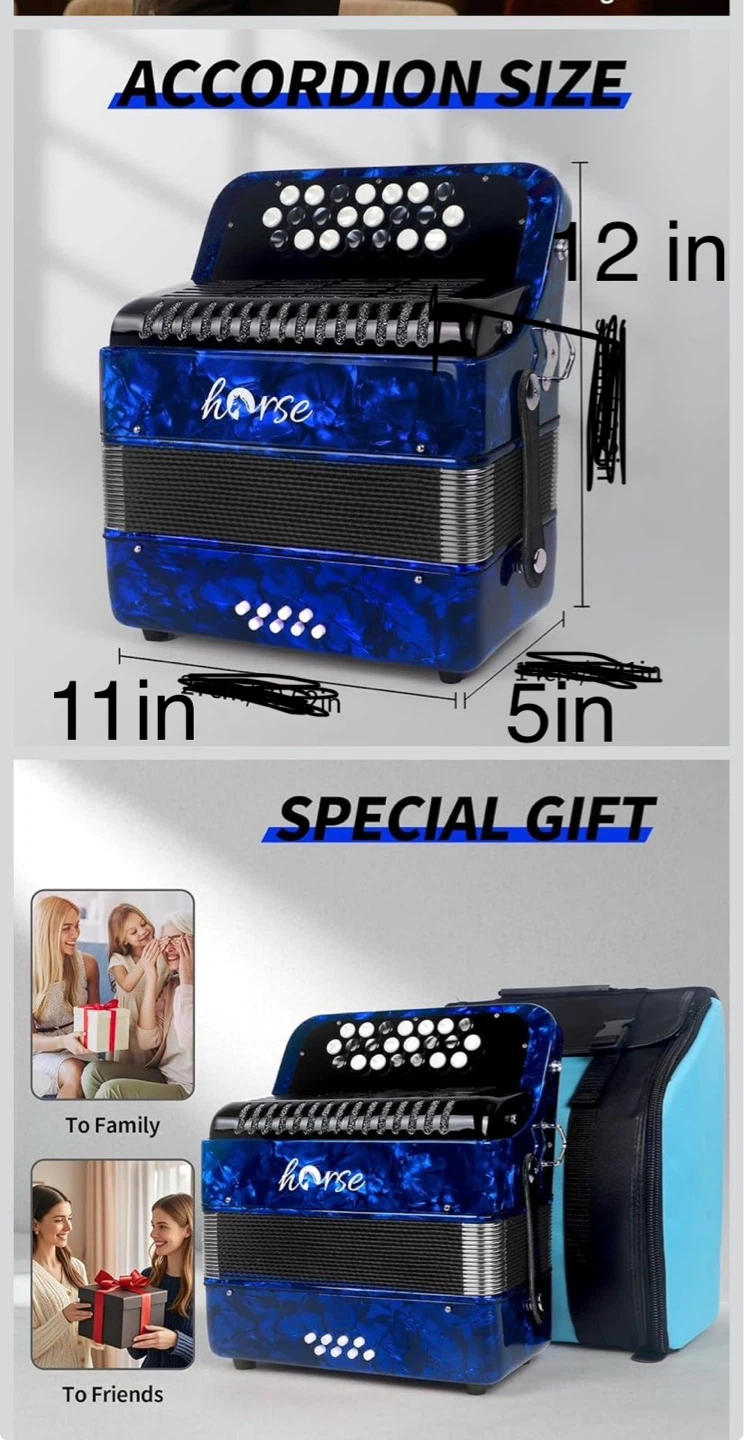 Horse 17-Key 8 Bass Accordion - Blue - photo 2