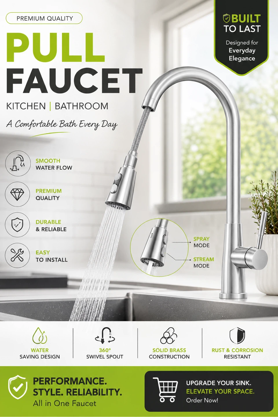 NEW Pull Faucet for Kitchen or Bathroom- 304 Stainless steel - photo 2