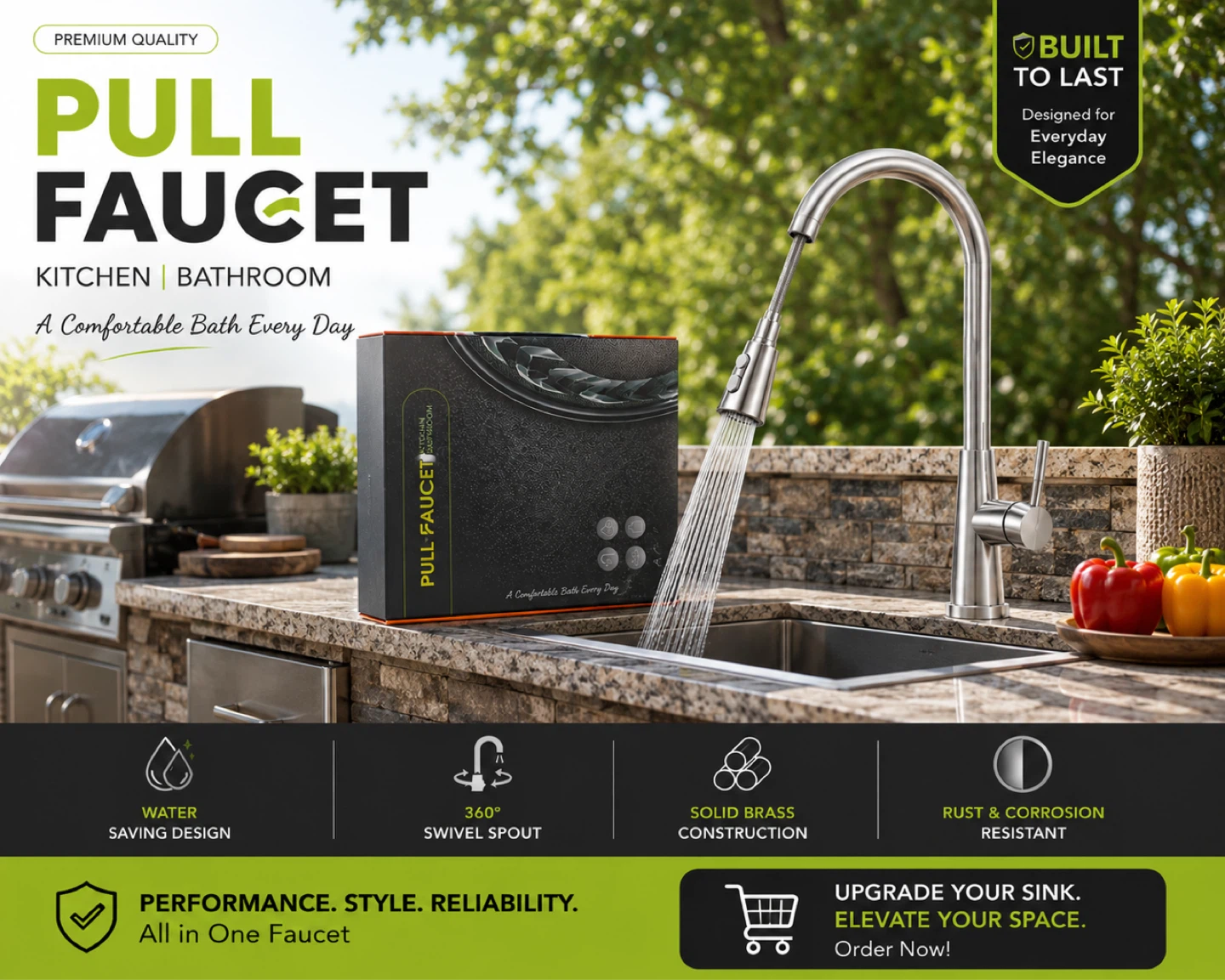 NEW Pull Faucet for Kitchen or Bathroom- 304 Stainless steel
