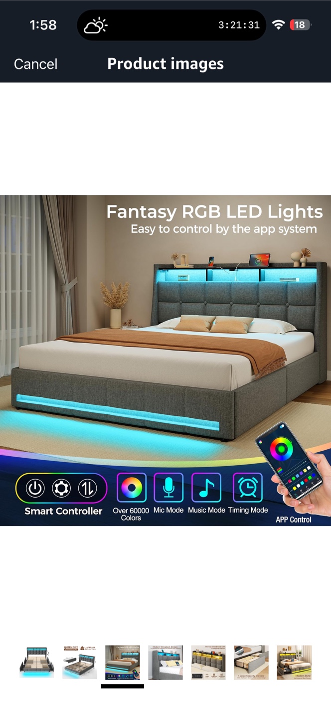 Queen Size Upholstered Bed Frame with LED Lights - photo 4