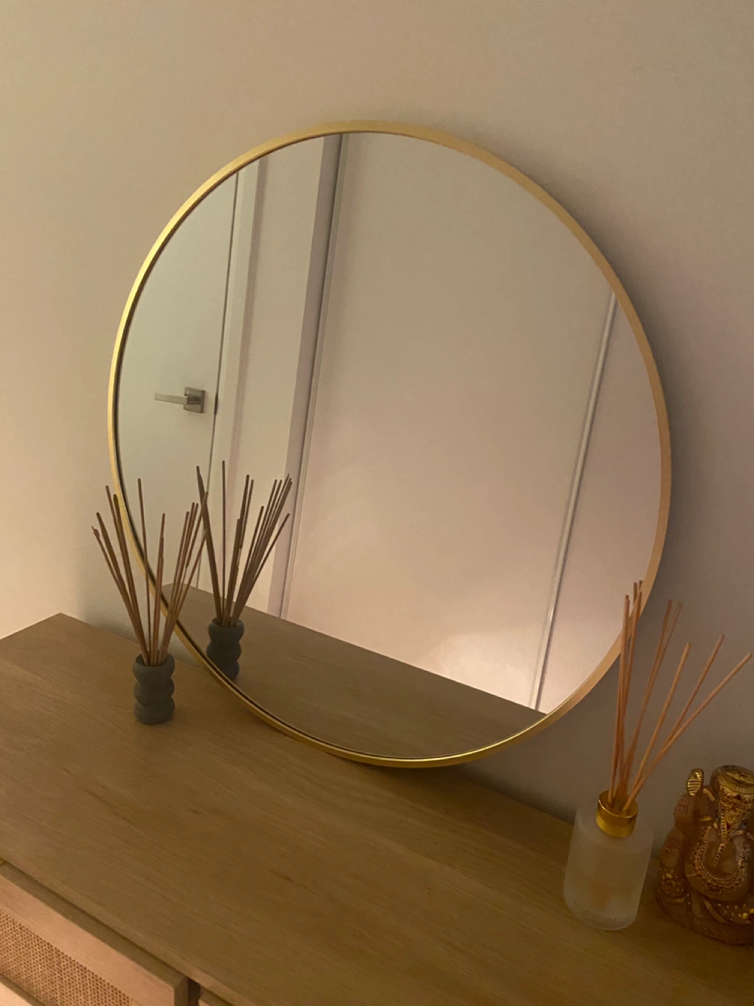 Round Gold Metal Framed Mirror