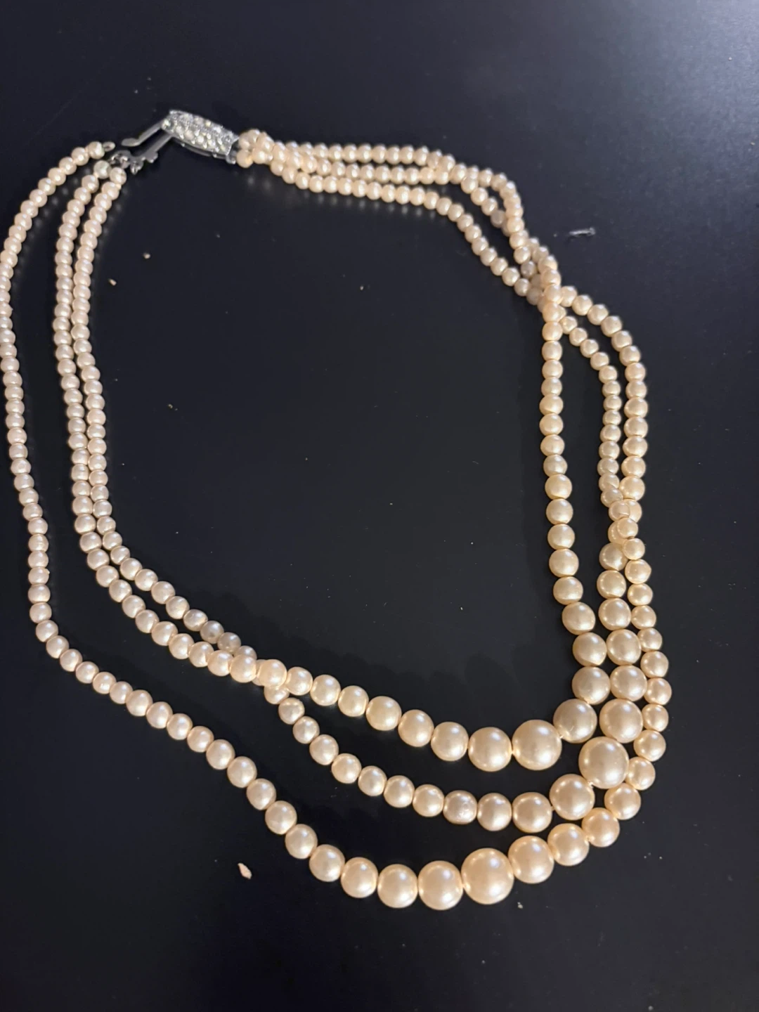 Vintage Triple Strand Faux Pearl Necklace - Made in England