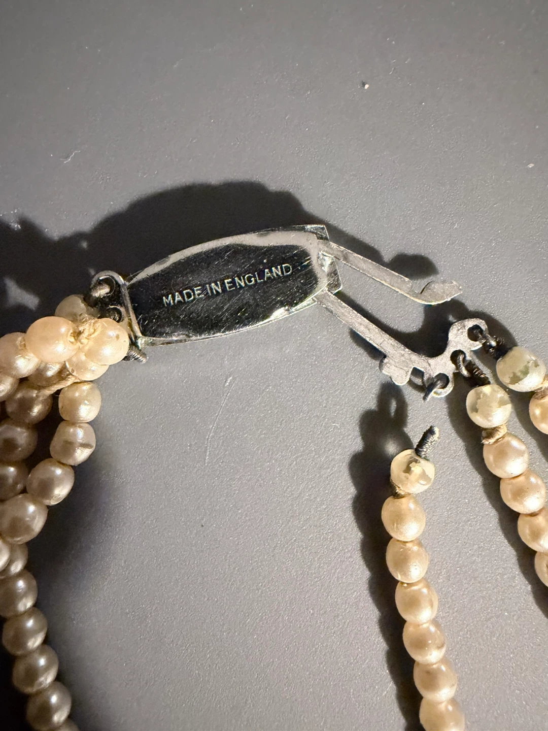 Vintage Triple Strand Faux Pearl Necklace - Made in England - photo 2
