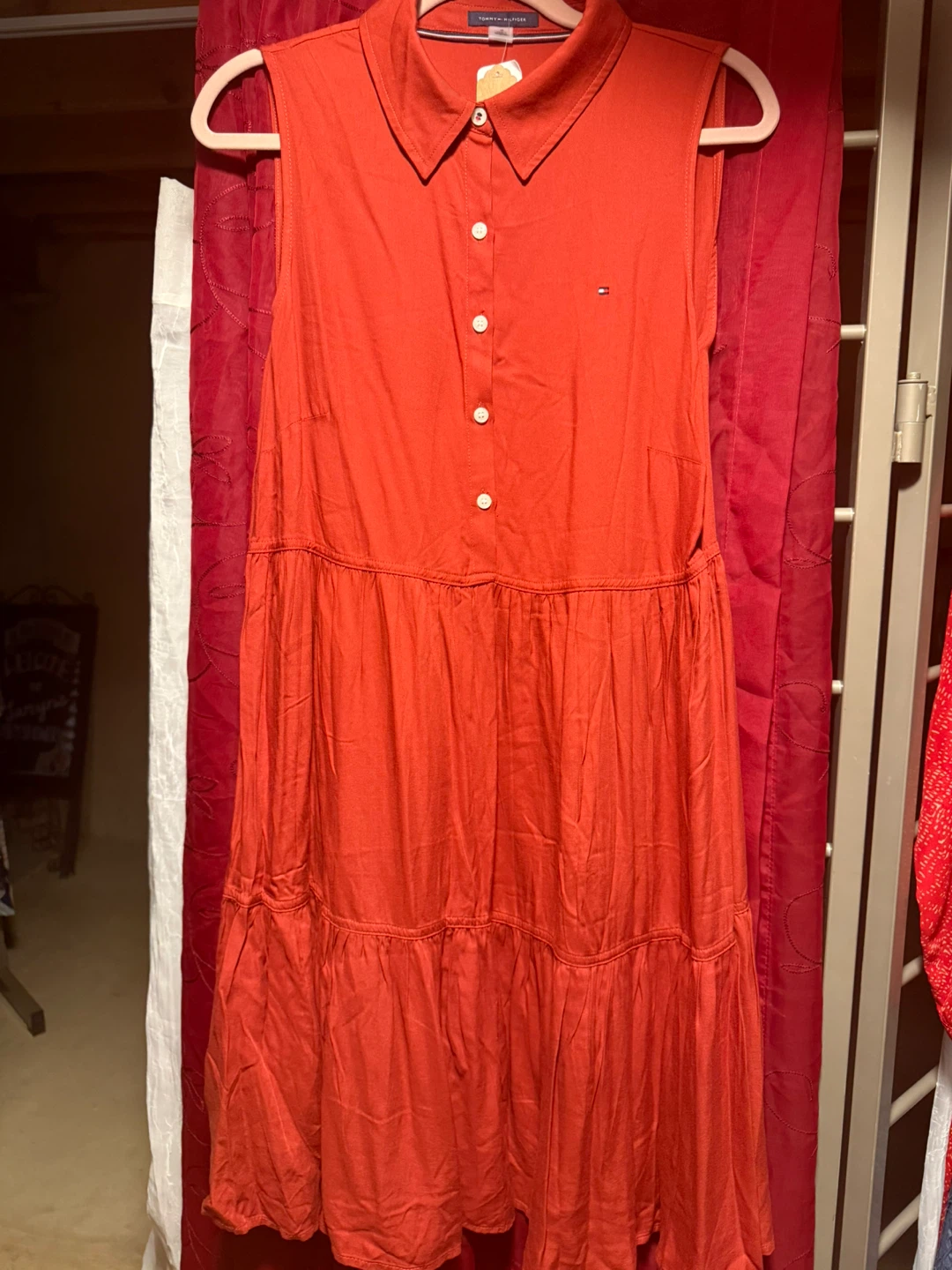 Tommy Hilfiger Orange Tiered Button-Up Sleeveless Dress Size 10 - photo 2