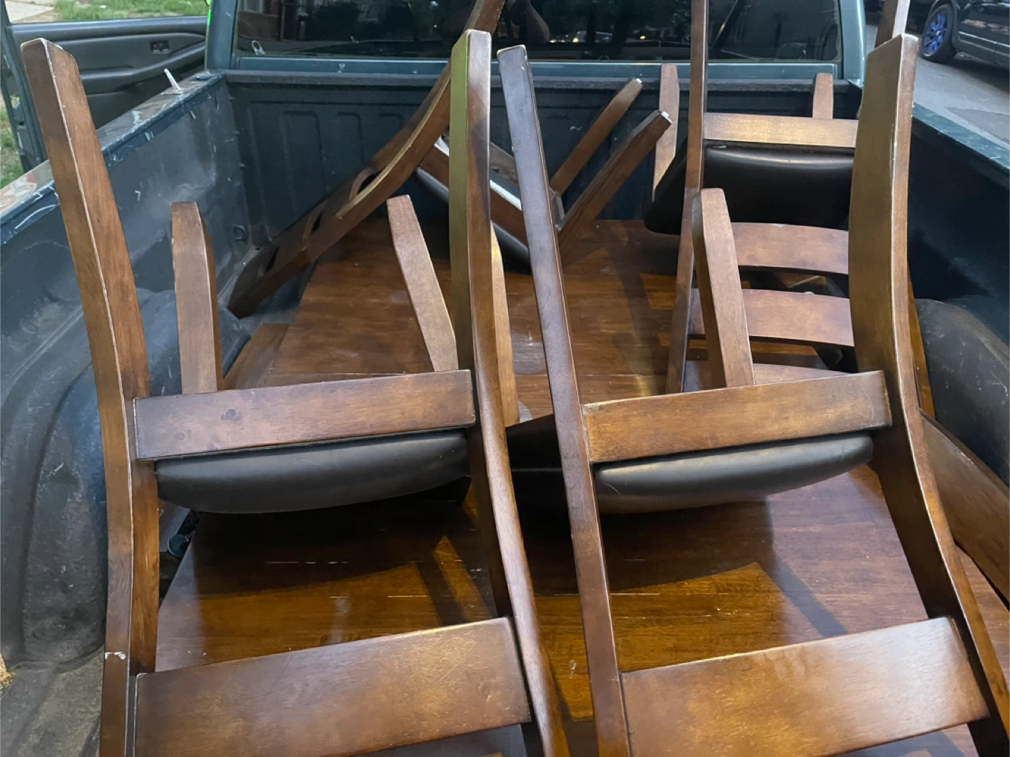 Wooden Dining Chairs with Black Upholstered Seats (Set of 6)