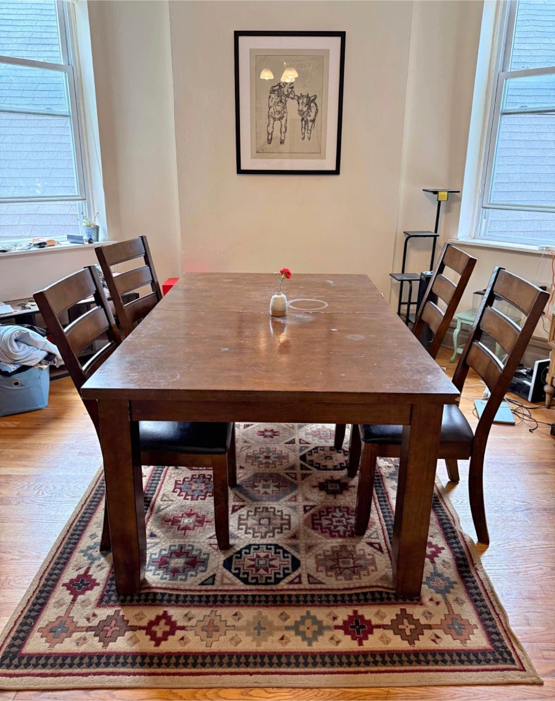 Wooden Dining Chairs with Black Upholstered Seats (Set of 6) - photo 2