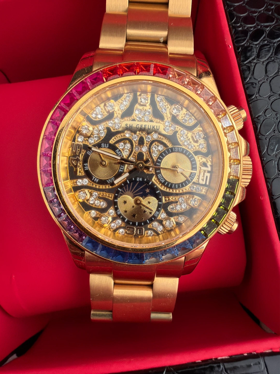 SH GEFUKU Rainbow Gem Chronograph Watch - Gold Tone - photo 3