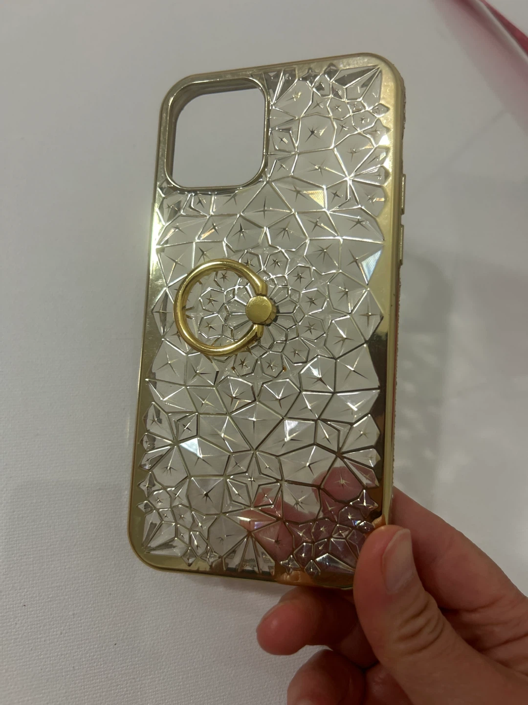 Clear Gold Diamond Pattern Phone Case with Ring Holder - photo 3
