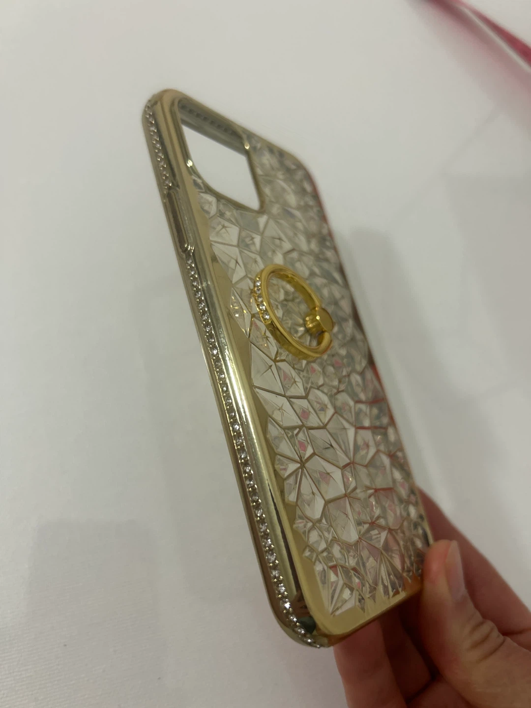 Clear Gold Diamond Pattern Phone Case with Ring Holder - photo 2