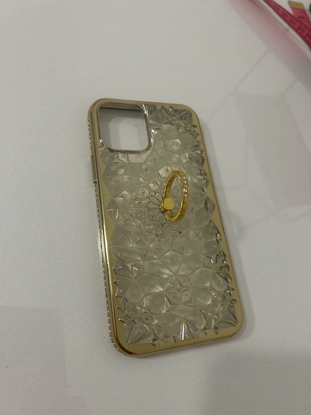 Clear Gold Diamond Pattern Phone Case with Ring Holder