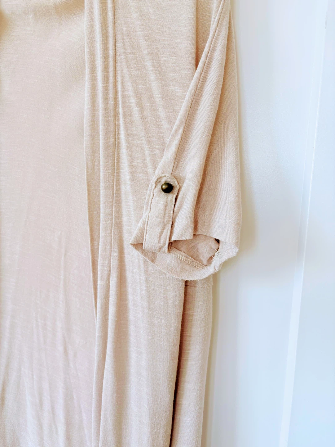 Beige Open Front Cardigan Roll Tab Sleeves - photo 2