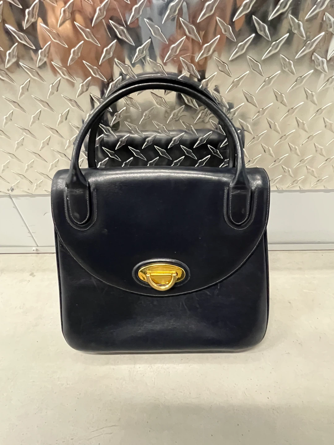 Navy Blue Leather Top-Handle for Handbag - photo 2