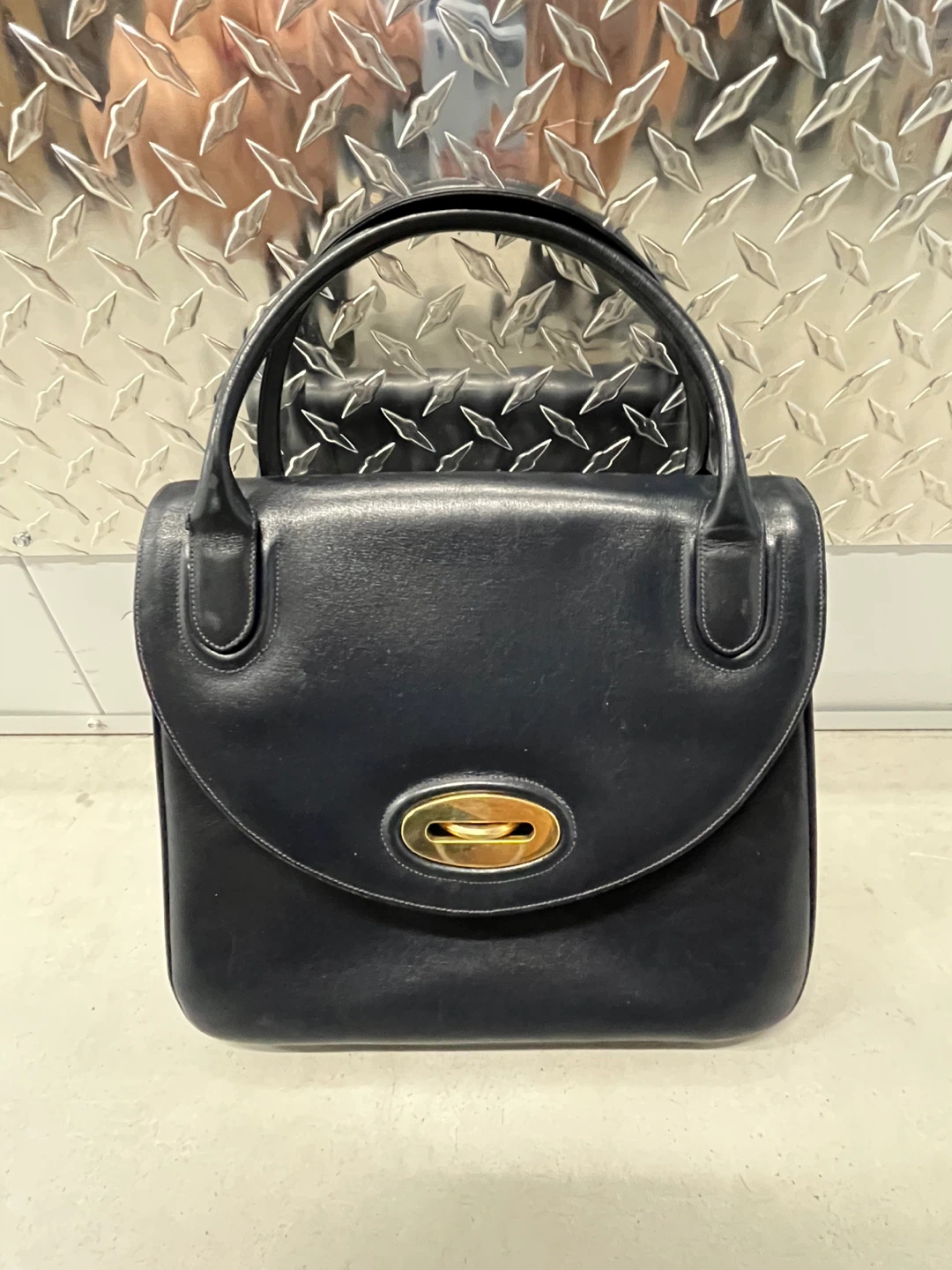 Navy Blue Leather Top-Handle for Handbag