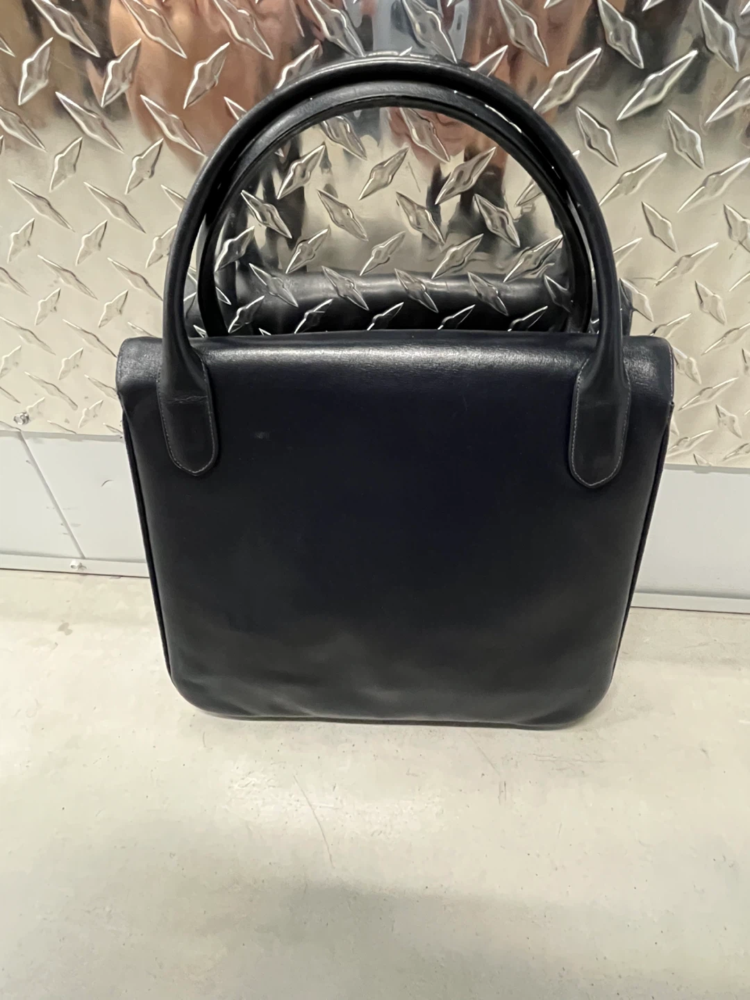Navy Blue Leather Top-Handle for Handbag - photo 3