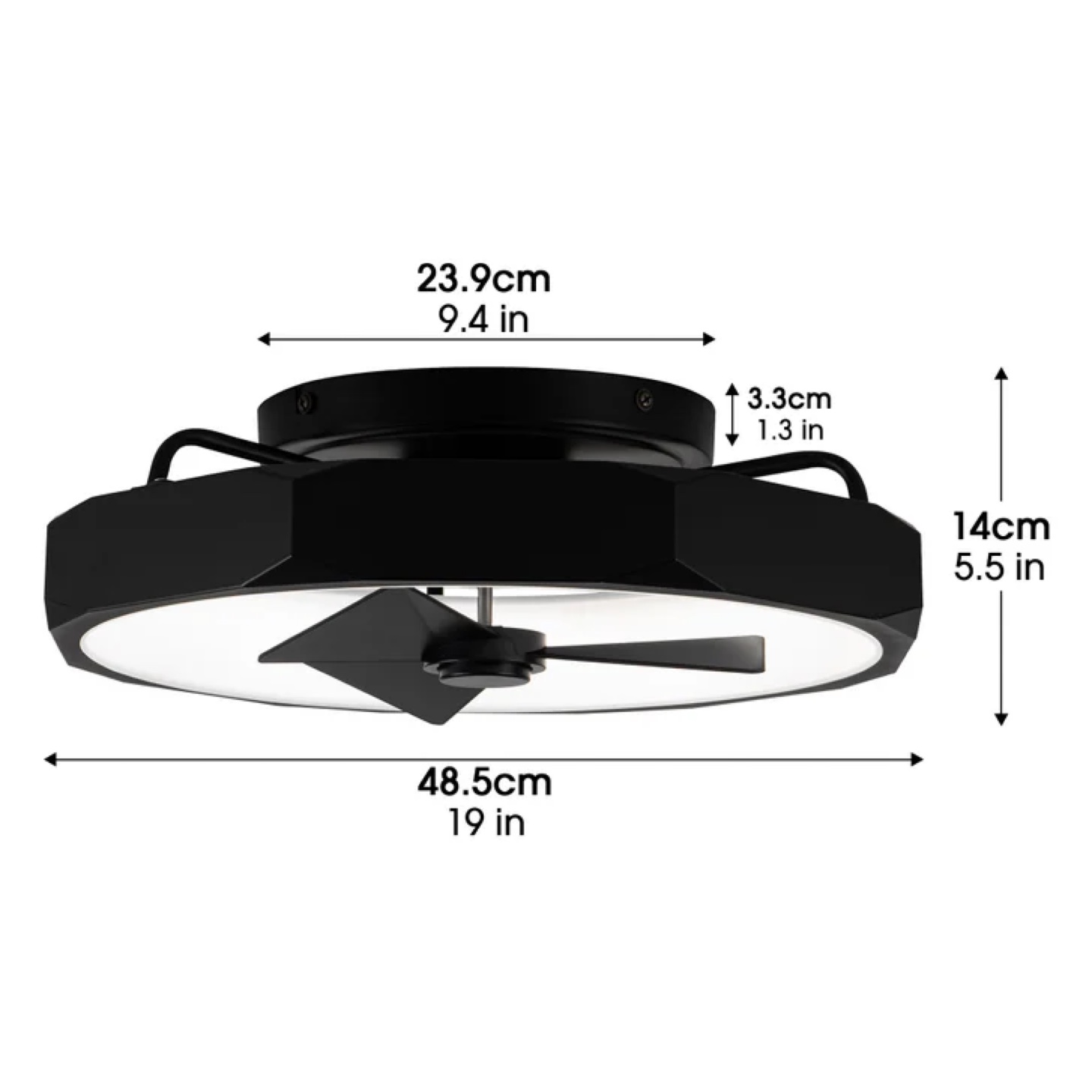 Black Modern Flush Mount Ceiling Fan with Light - photo 3