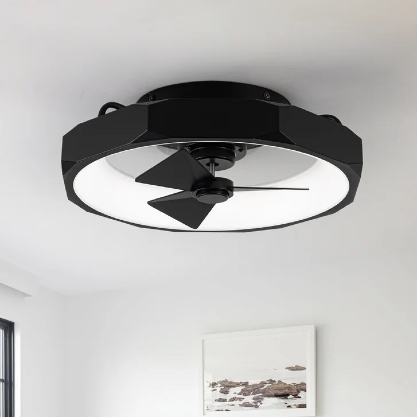 Black Modern Flush Mount Ceiling Fan with Light