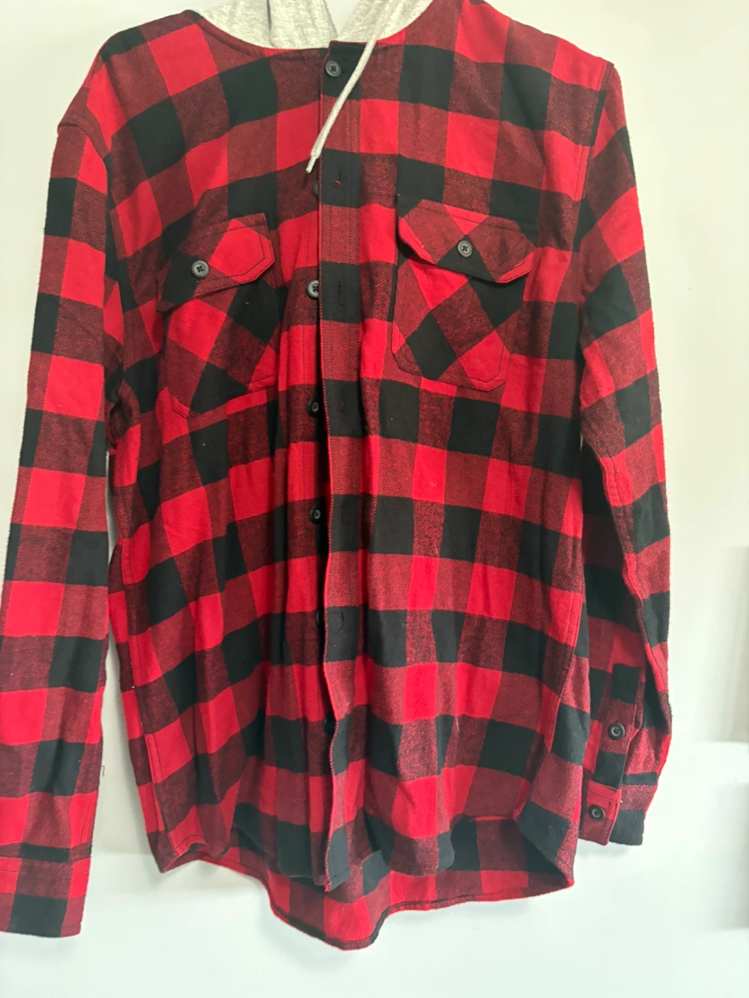 North Western Mfg Co. Red Plaid Hooded Flannel Shirt L/G