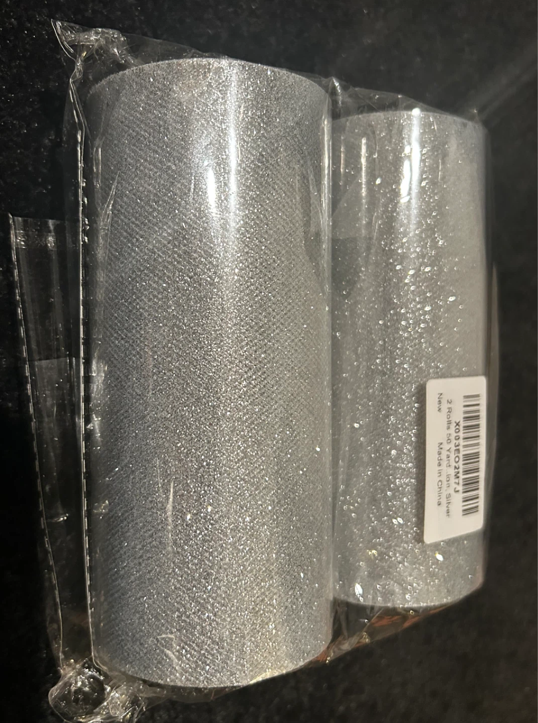 2 Rolls Glitter Fabric Ribbon - Silver