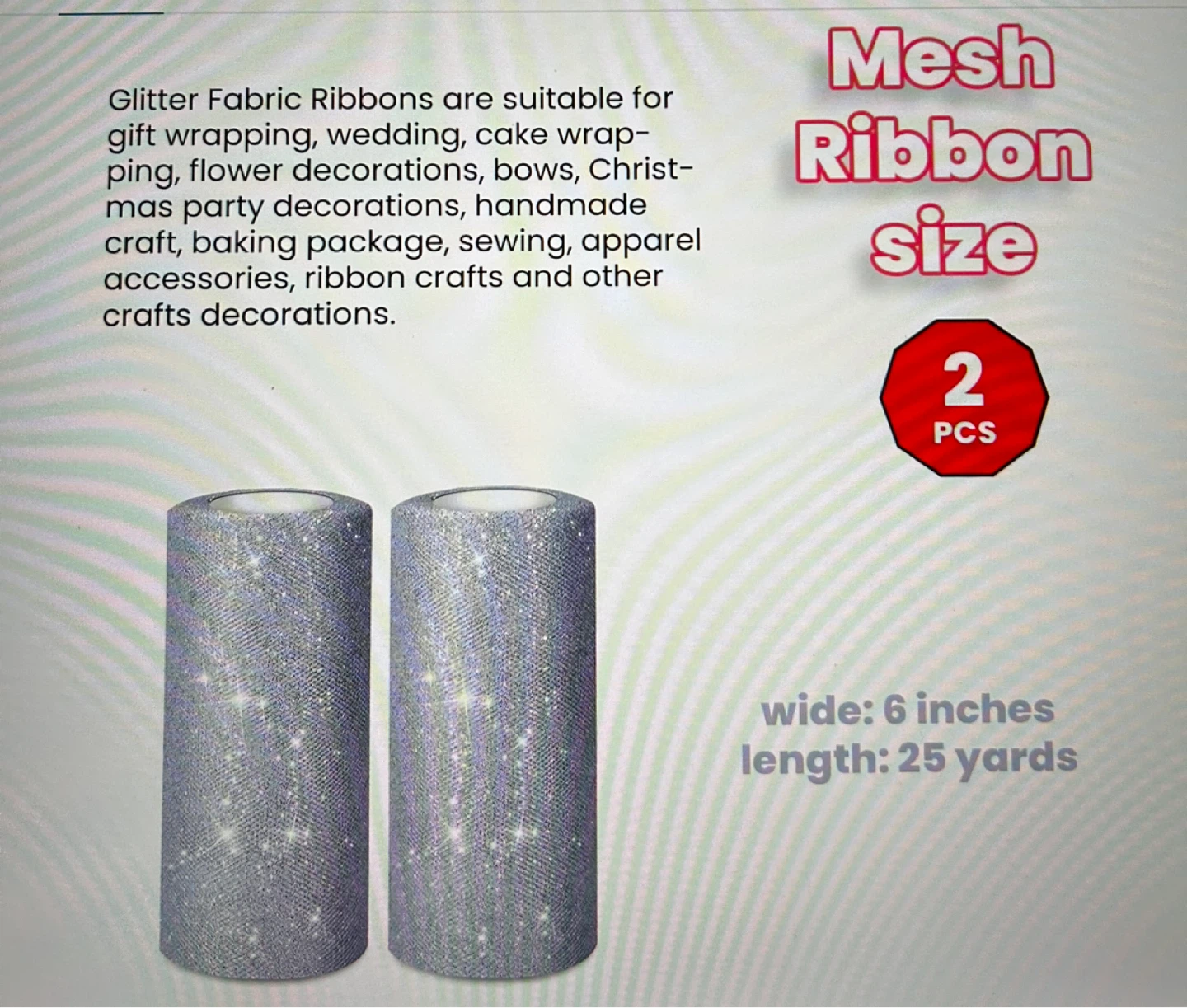 2 Rolls Glitter Fabric Ribbon - Silver - photo 4