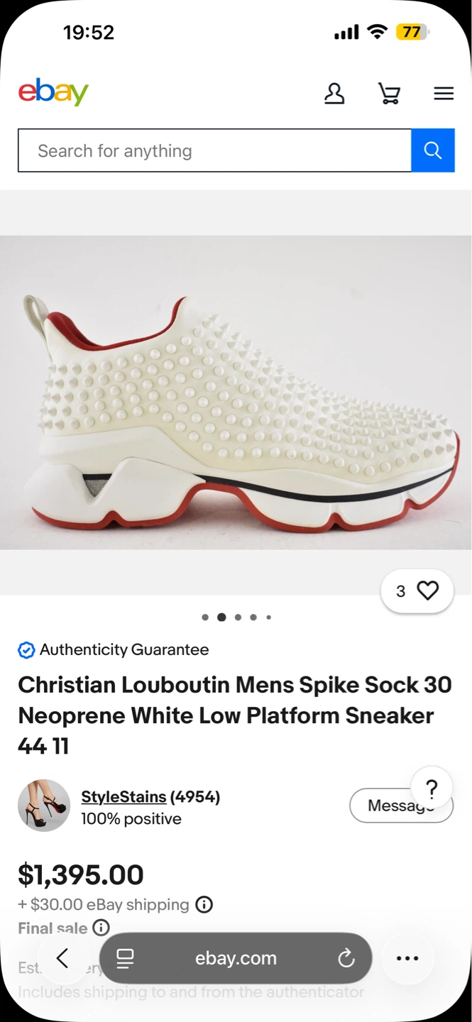 Christian Louboutin Mens Spike Sock Low Platform Sneakers