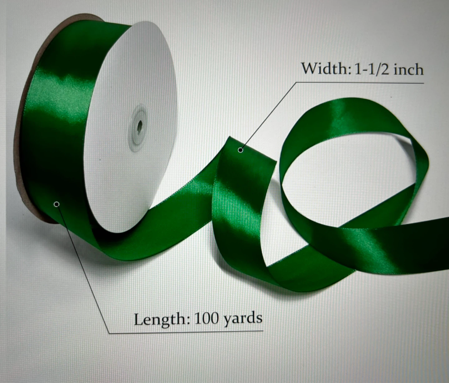 Green Satin Ribbon - 1-1/2 inch Width, 100 Yards - photo 3