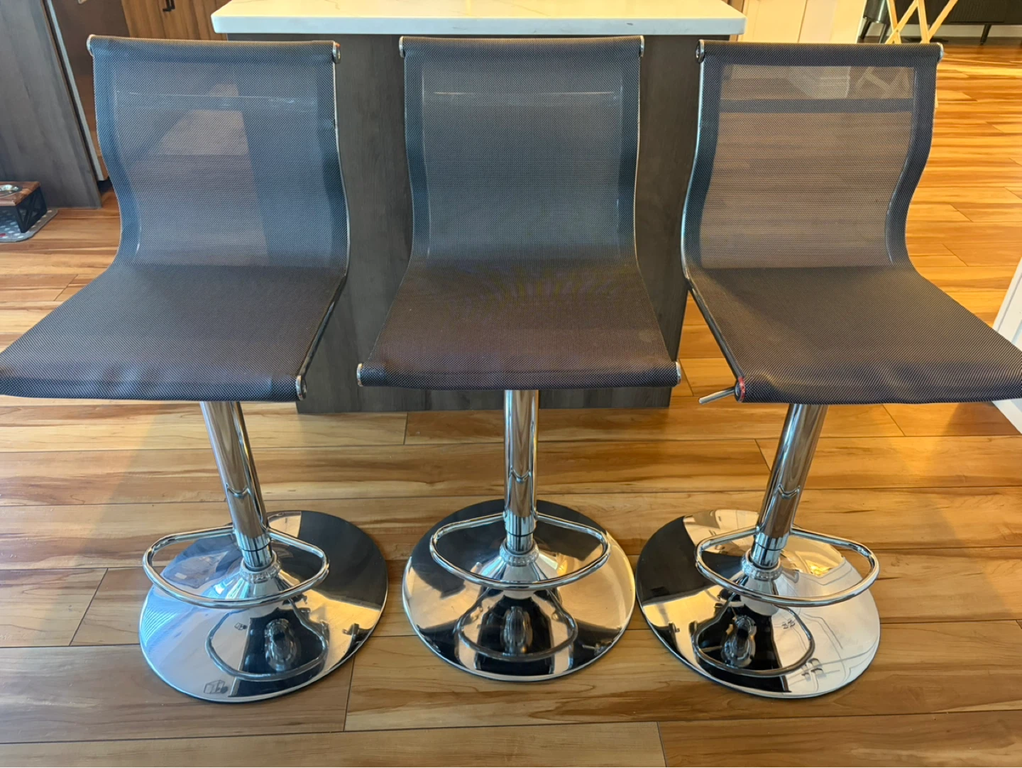 Set of 3 Adjustable Swivel Bar Stools - Black Mesh & Chrome