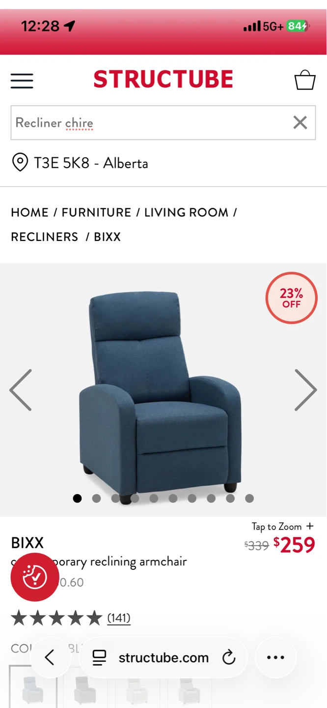 $180 - Reclining Armchair - Blue