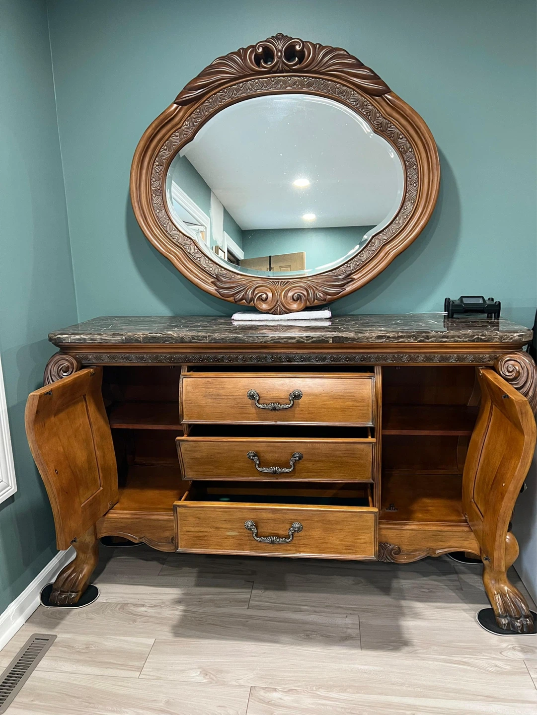 Vintage Wood Buffet with Mirror