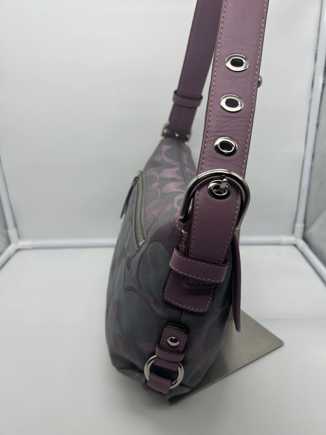 COACH F15171 Y2K Lilac Gray Signature Flap Duffle Crossbody Bag - photo 4