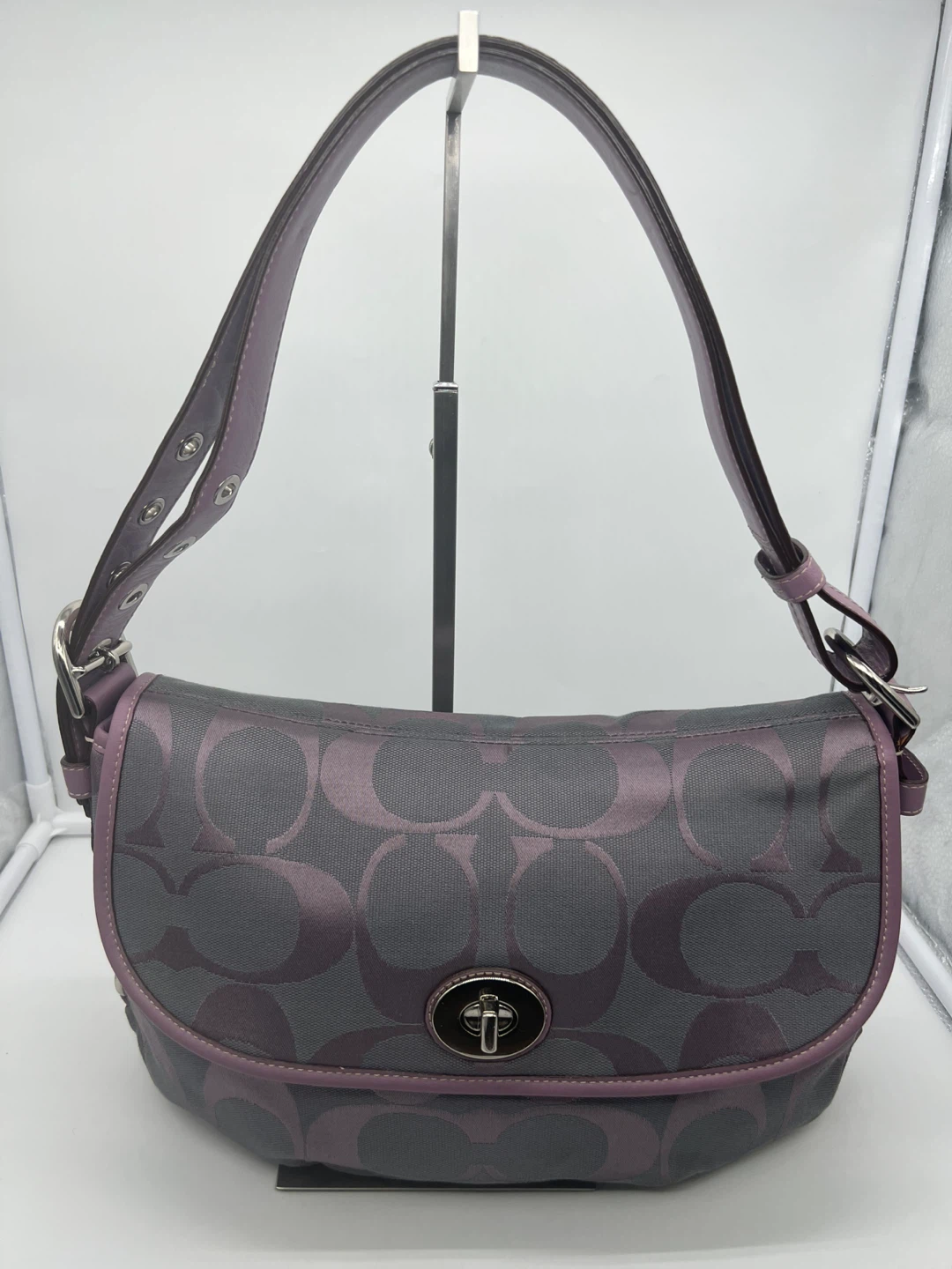 COACH F15171 Y2K Lilac Gray Signature Flap Duffle Crossbody Bag