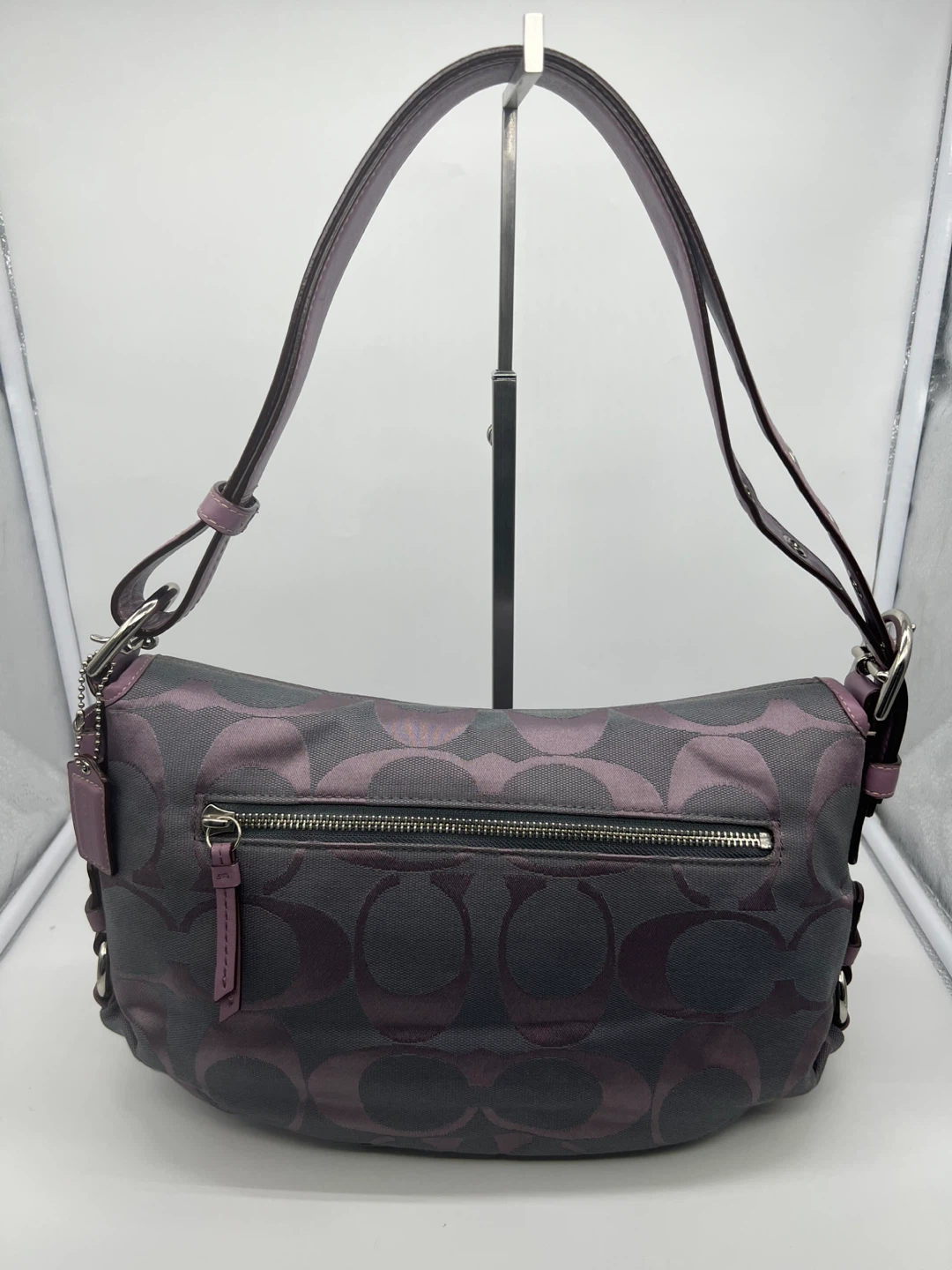 COACH F15171 Y2K Lilac Gray Signature Flap Duffle Crossbody Bag - photo 3