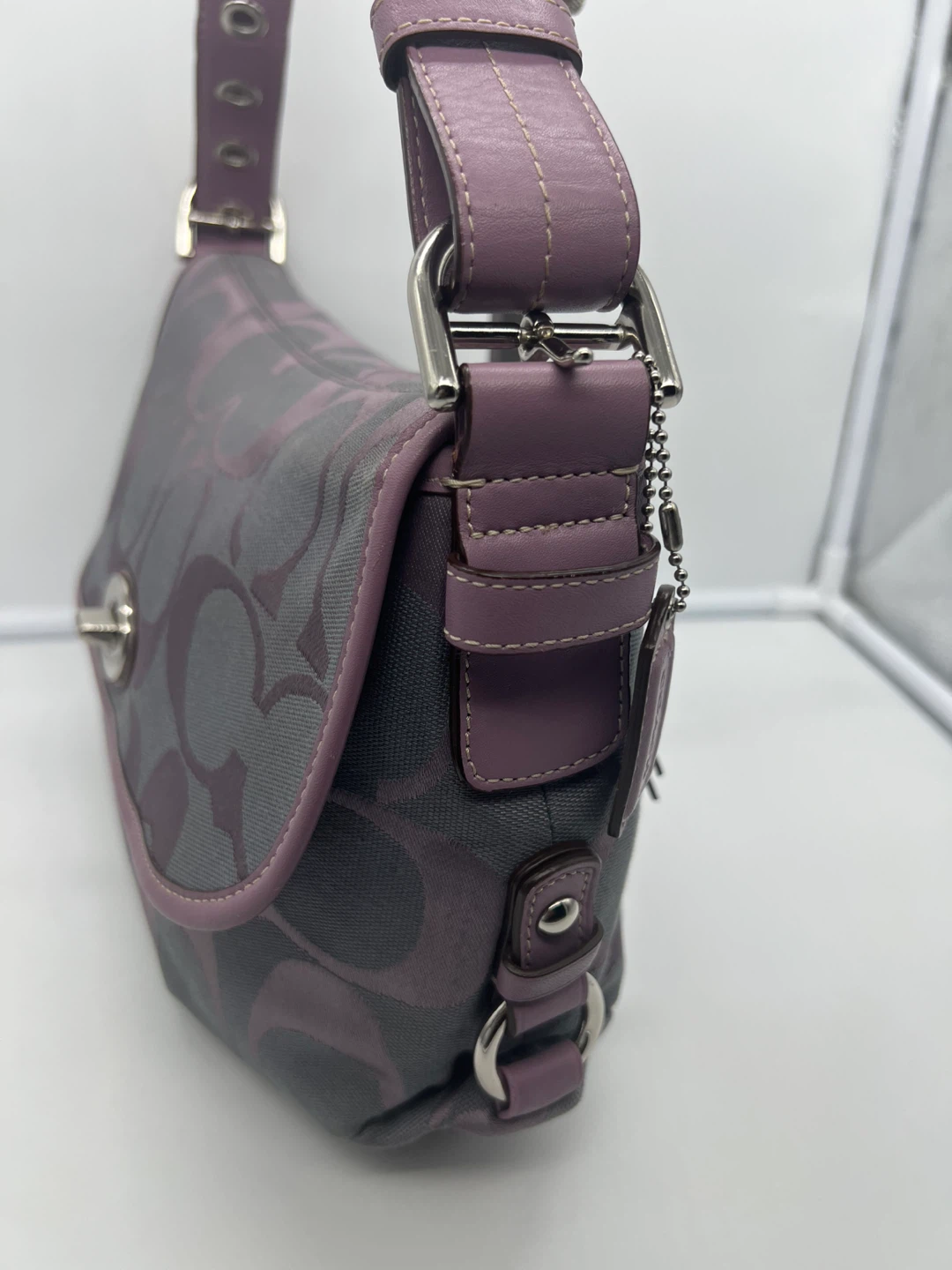 COACH F15171 Y2K Lilac Gray Signature Flap Duffle Crossbody Bag - photo 2