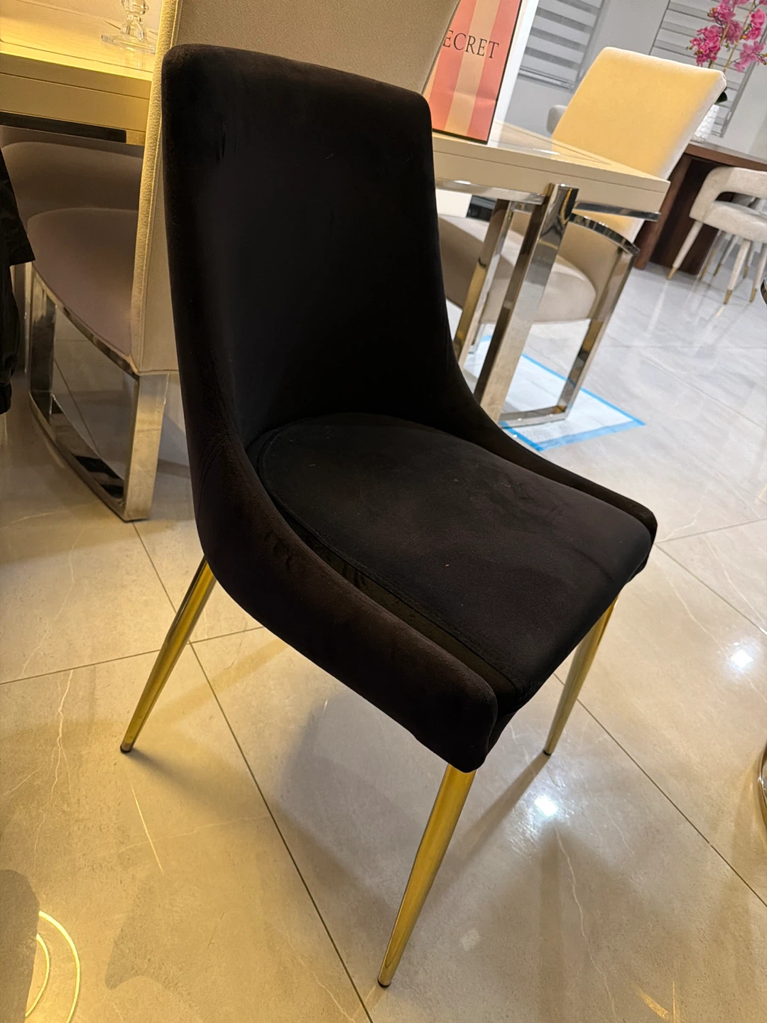 Black Velvet Dining Chair with Gold Legs - photo 2