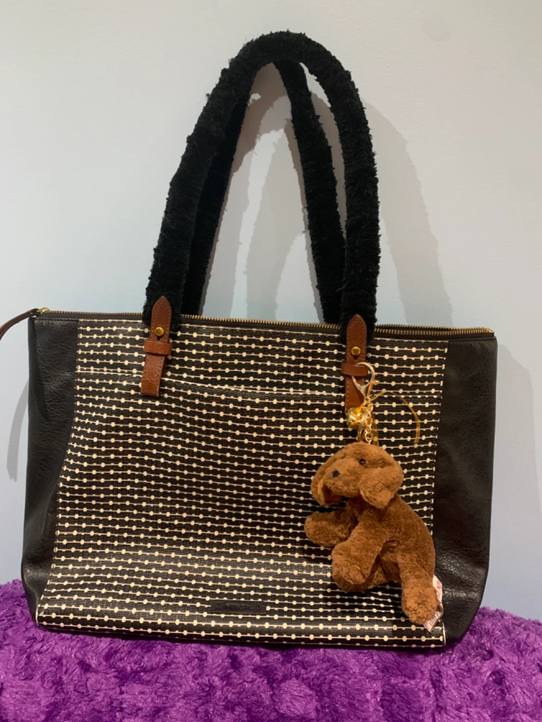 Fossil Tote Bag with Dog Charm