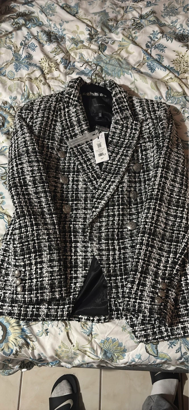 Dynamite Paloma Black Tweed Double Breasted Blazer P/S