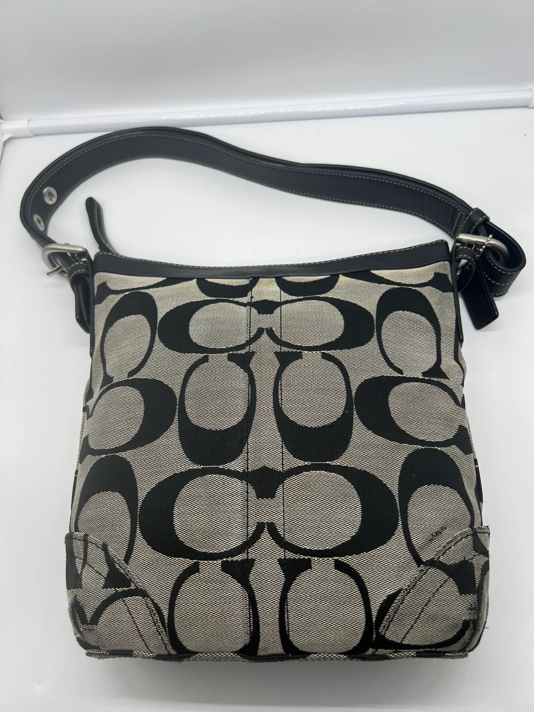 COACH F13079 Y2K Signature Monogram Black Jacquard Crossbody Bag