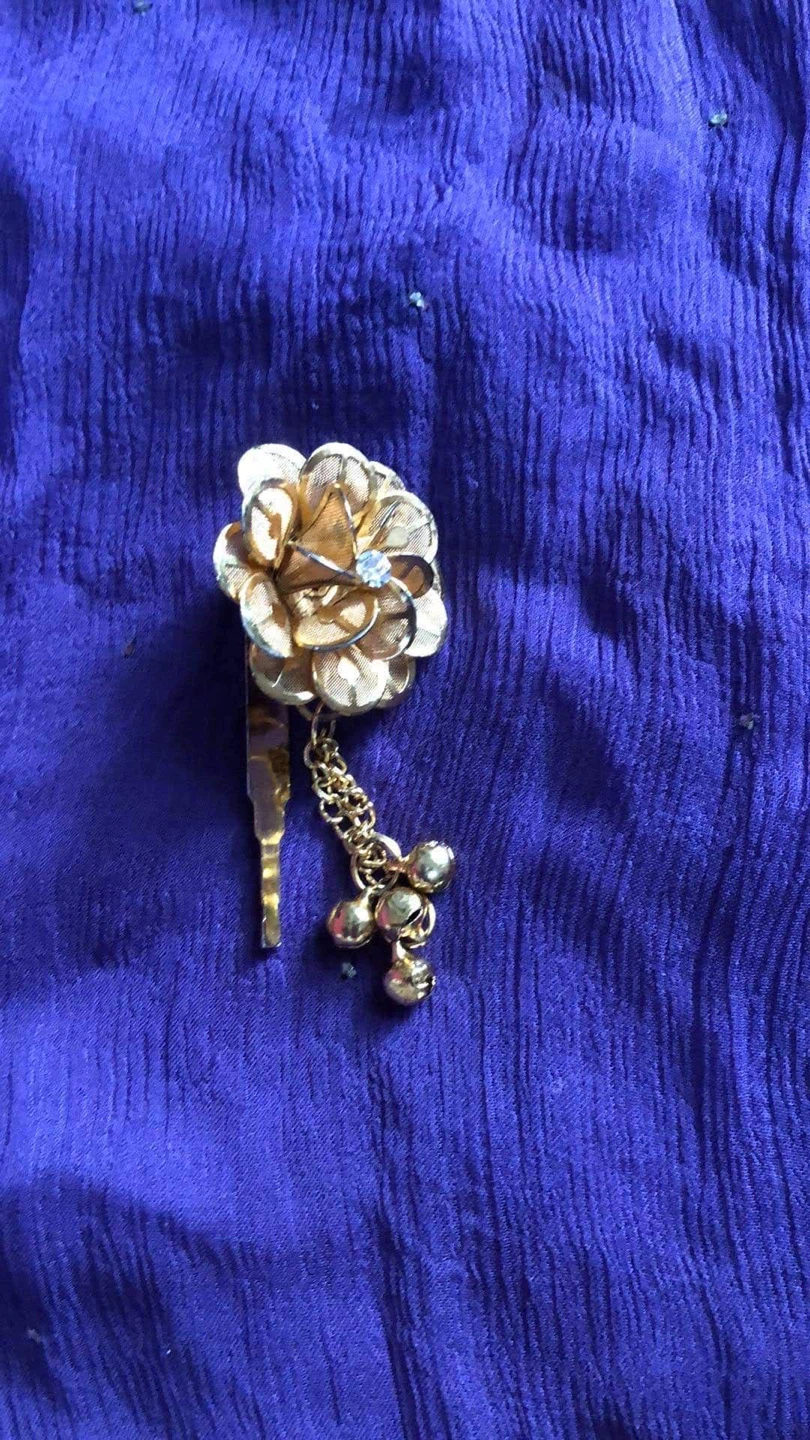 Gold Tone Floral Hair Clip with Dangling Bells