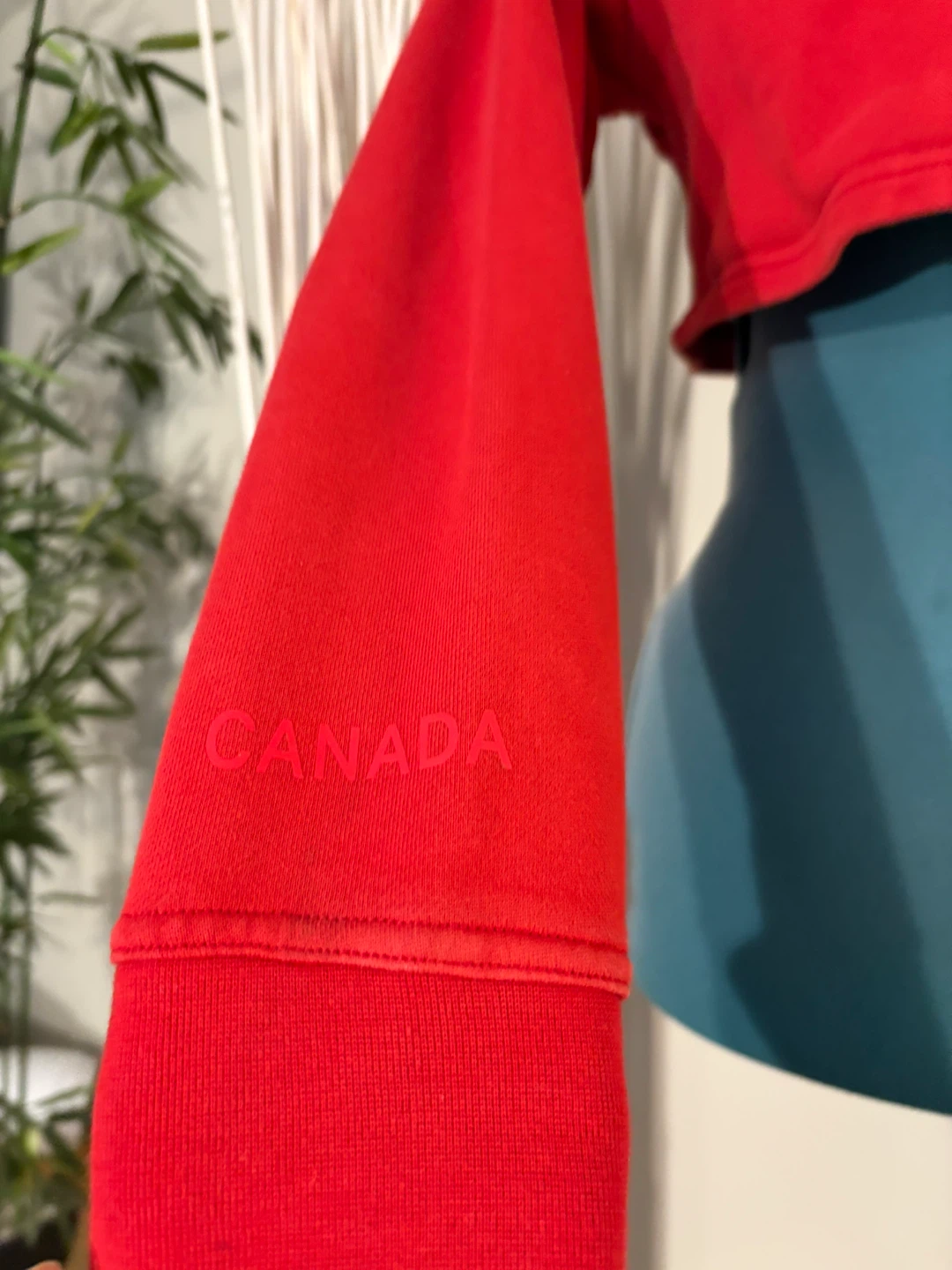 Red Cropped Hoodie with "CAN" and Canadian Flag Detail - photo 4