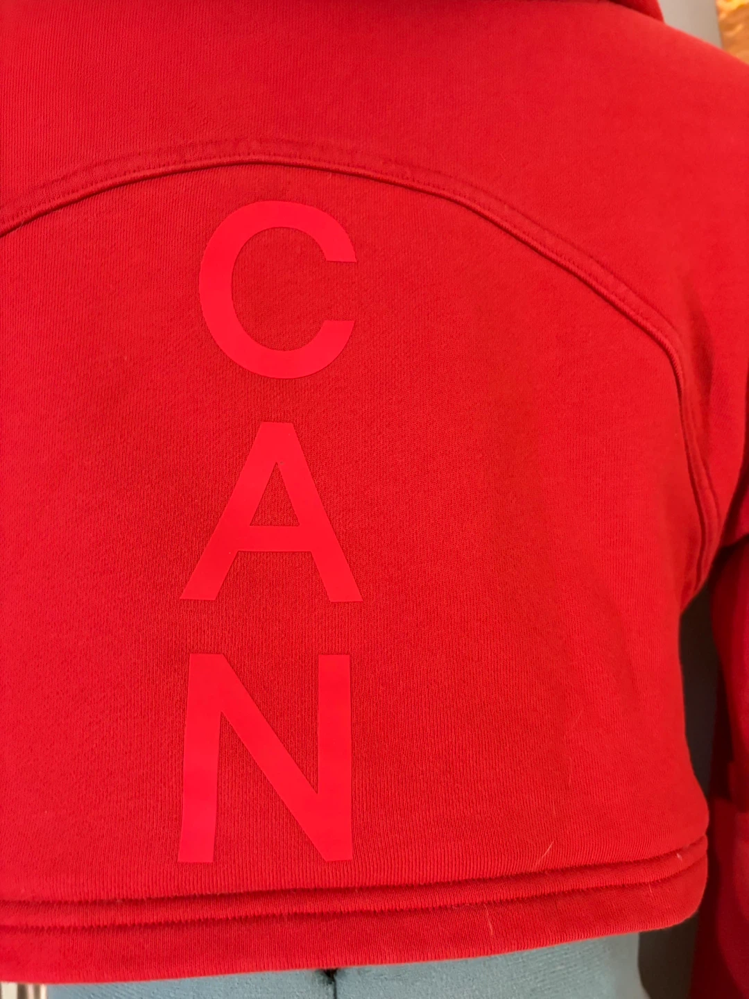 Red Cropped Hoodie with "CAN" and Canadian Flag Detail - photo 2