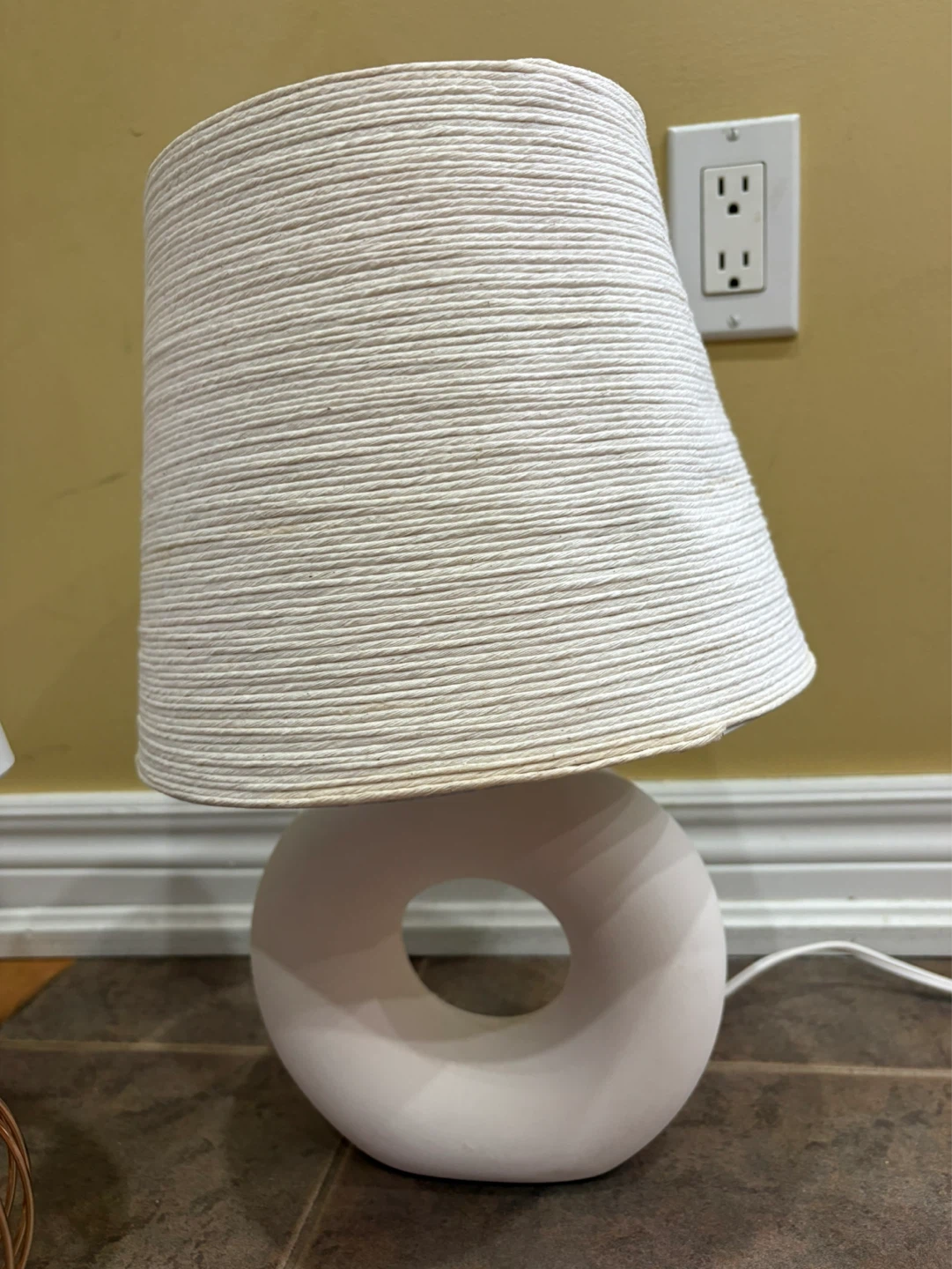 White Donut Table Lamp with Rope Shade