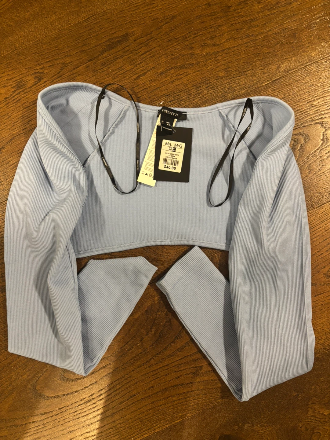 Forever 21 Blue Ribbed Cropped Long Sleeve Top M/L