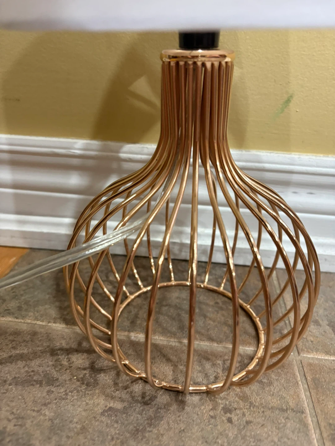 Copper Wire Cage Table Lamp with White Shade - photo 2