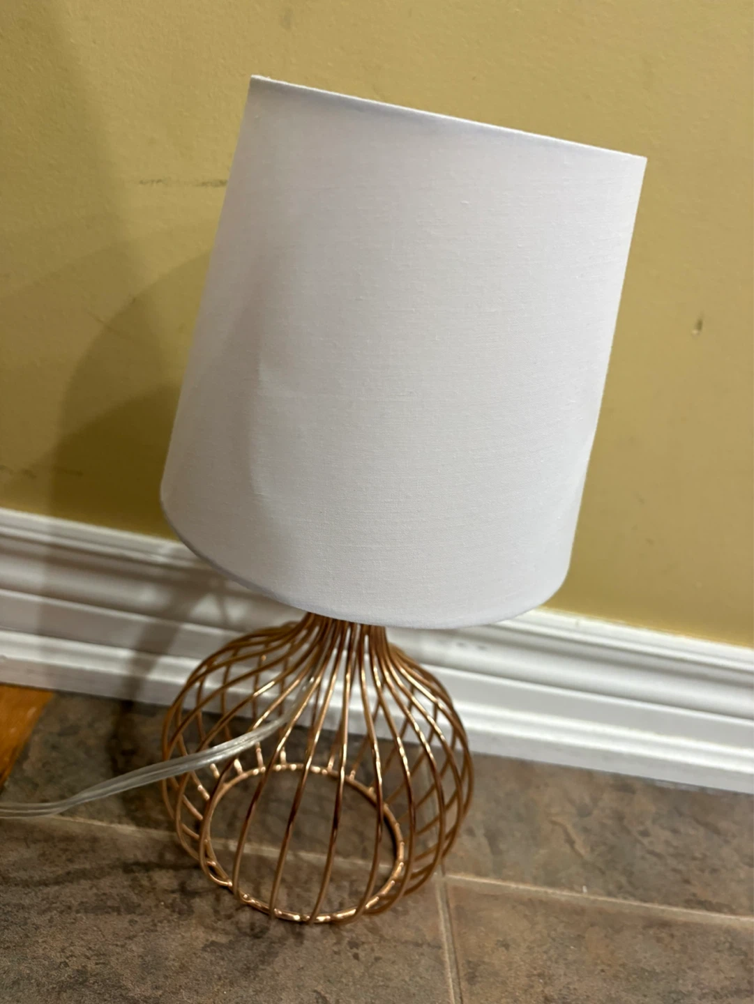 Copper Wire Cage Table Lamp with White Shade