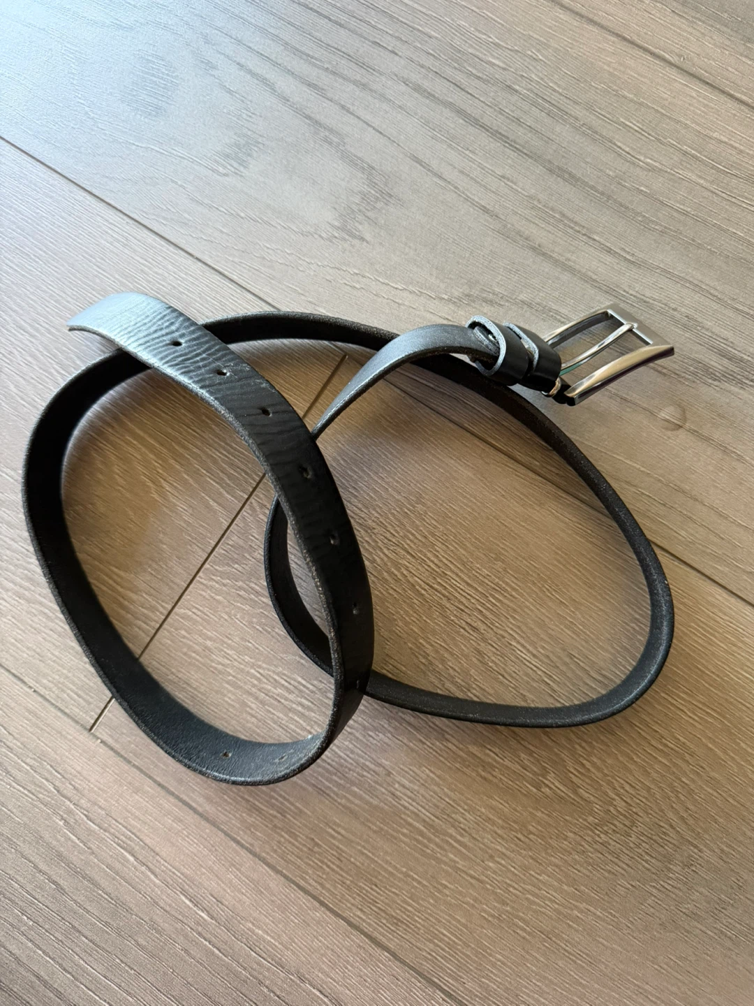 Black Leather Belt with Silver Buckle