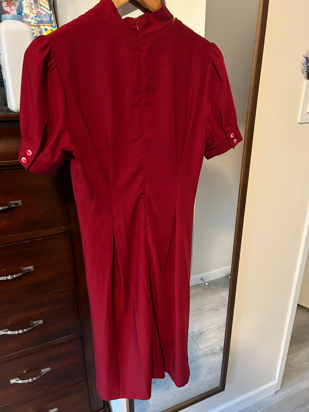 Red Midi Dress with Bow Tie Neck - photo 2