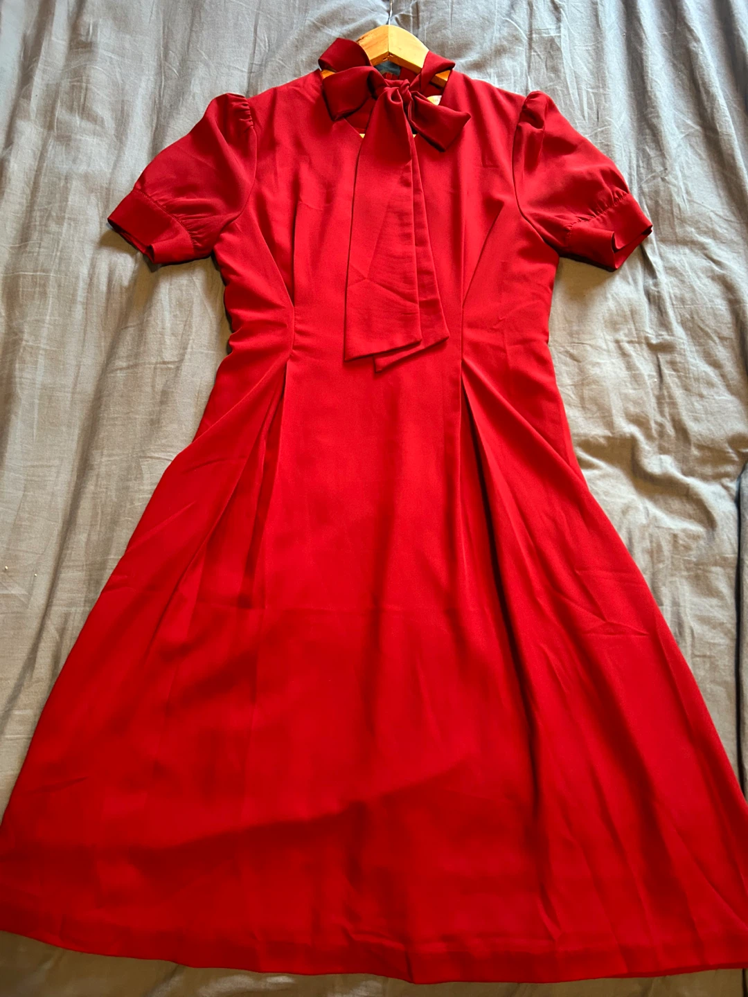Red Midi Dress with Bow Tie Neck - photo 4