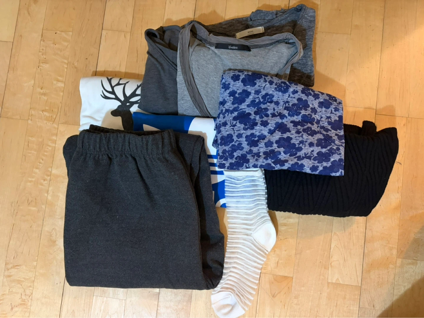 Mixed bag of tops, new socks and new pants