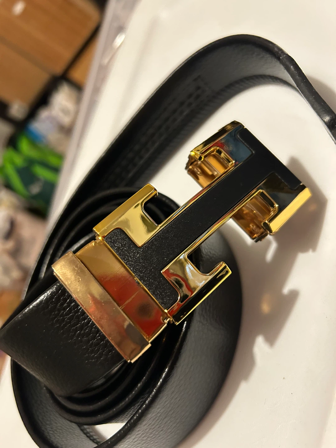 Black Belt with Gold Buckle and Alligator Design - photo 2