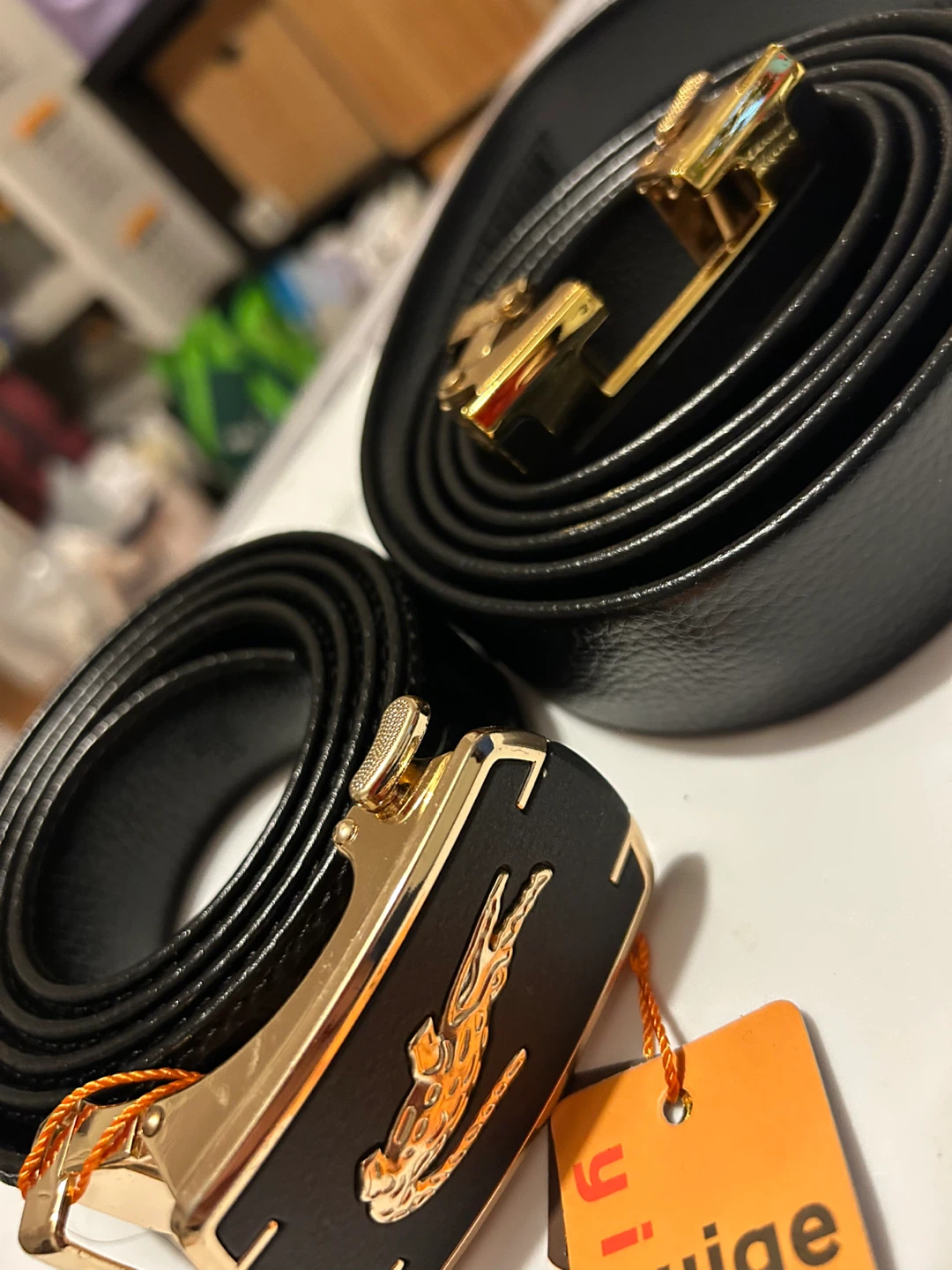 Black Belt with Gold Buckle and Alligator Design - photo 3