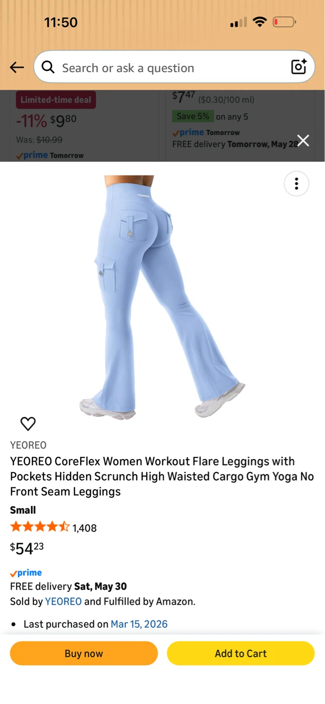YEOREO CoreFlex Women Workout Flare Leggings - Small, Light Blue